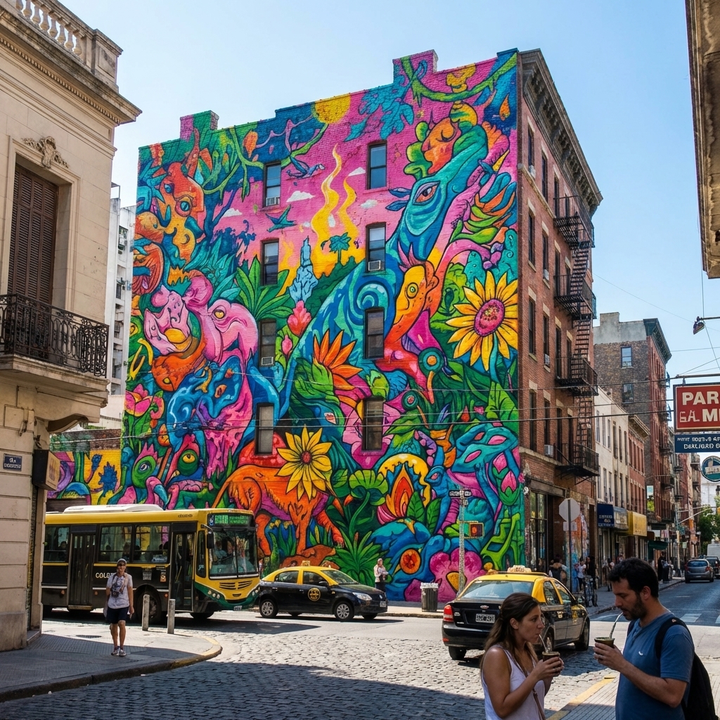 Mural graffiti callejero pintado con aerosoles AWS